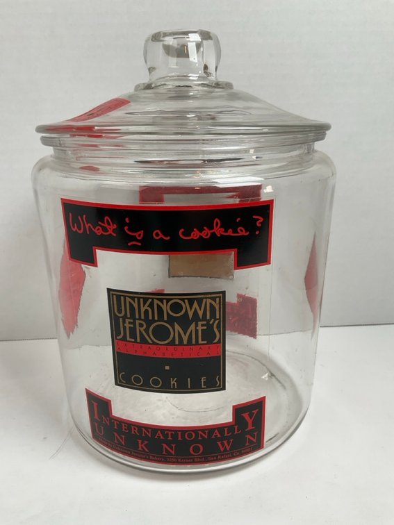1970's Unknown Jerome 's Cookies Glass Store Counter Jar