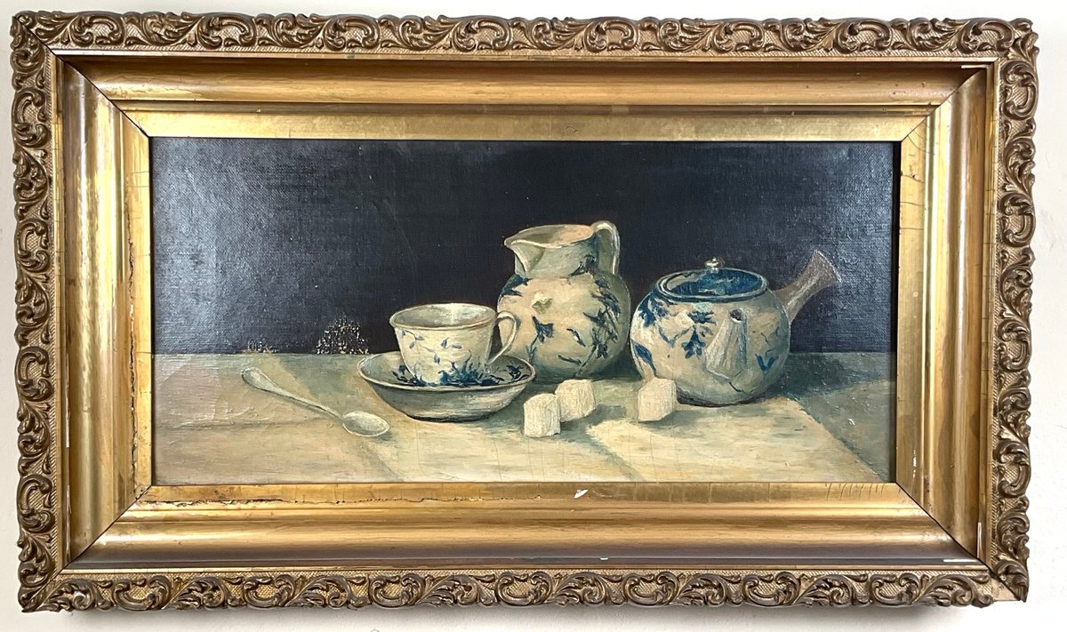 Blue & White China Still Life Painting on Canvas