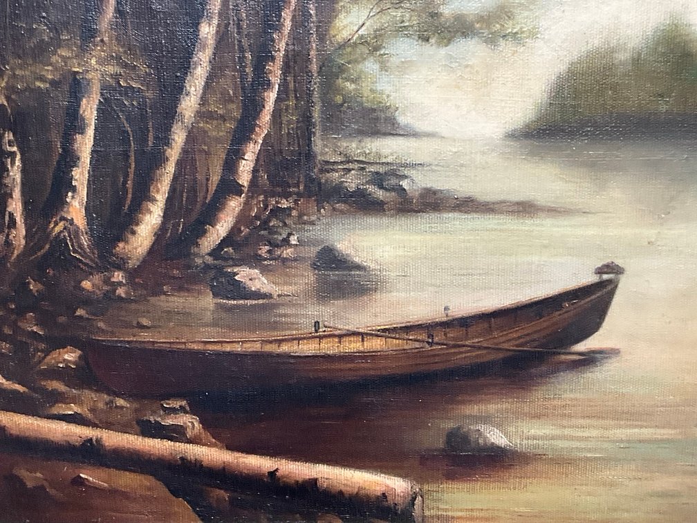 Canoe Landscape in Ornate Frame