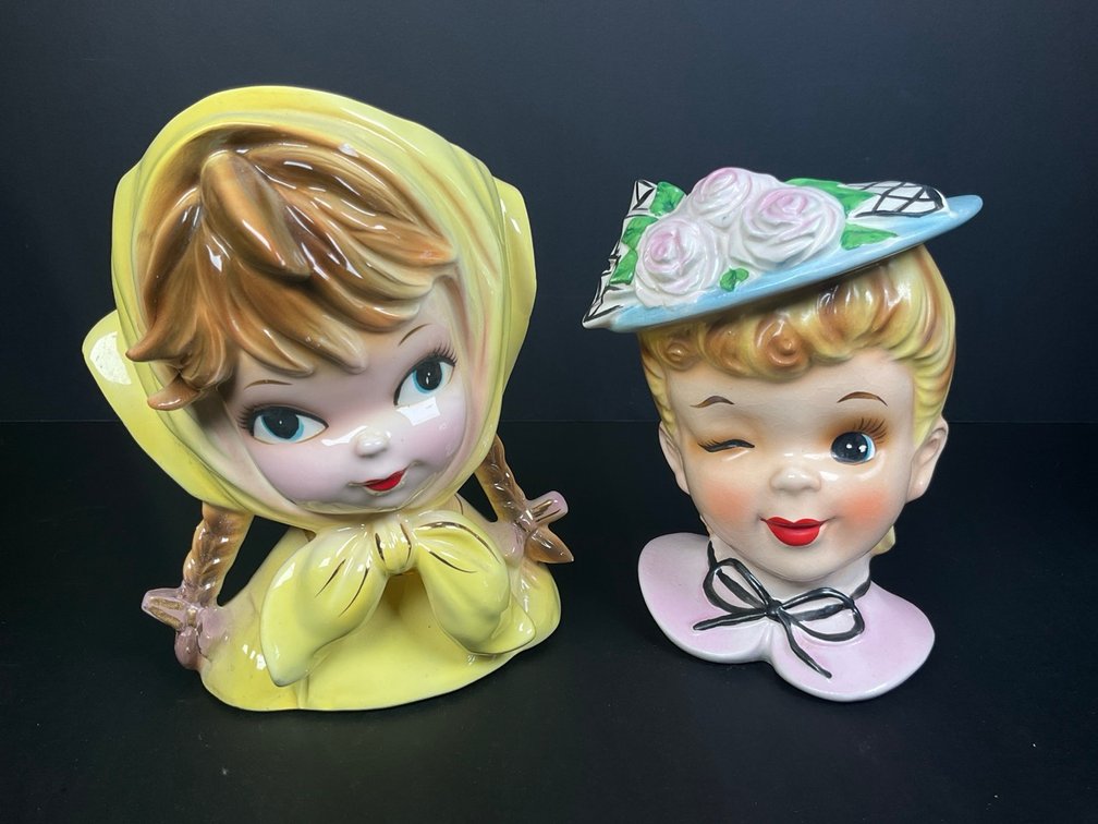 Two Lady Head Vases