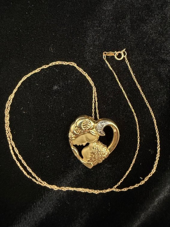10K Gold Double Link Chain with Heart Pendant