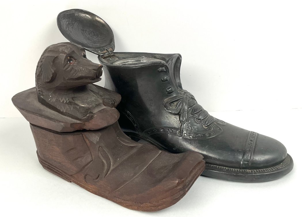 Two Figural Shoe Inkwells