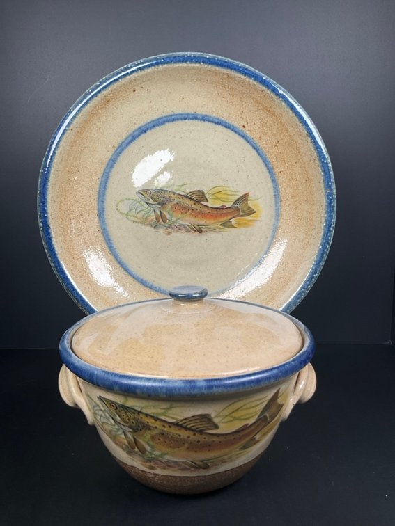 Monroe Salt Glaze Fish Platter & Lidded Dish