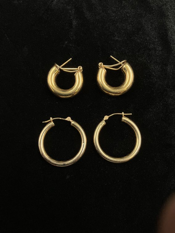 2 Pair 14K Gold Hoop Earrings