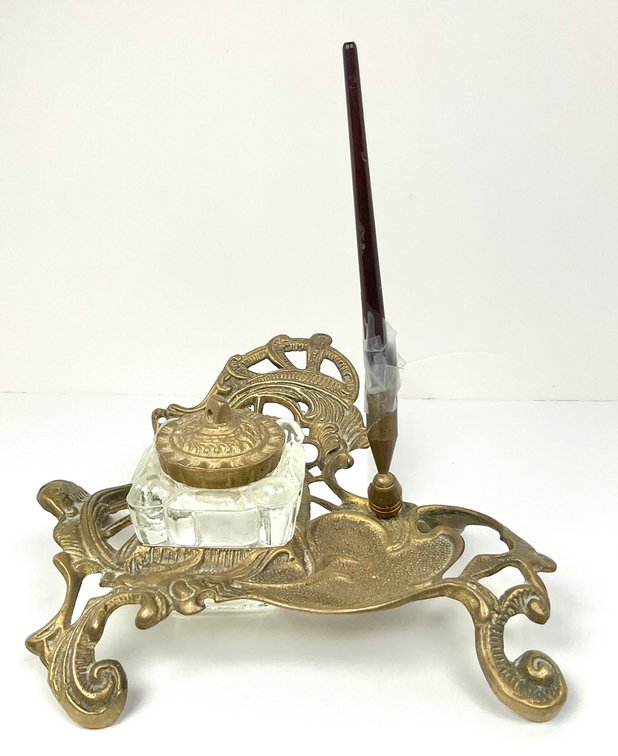Elaborate Brass Inkwell