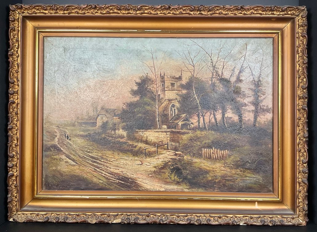 Old English Church Original Painting on Canvas