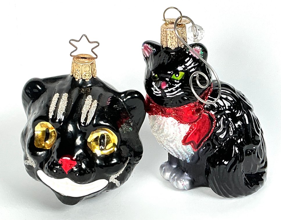 Blown Glass Black Cat Ornaments