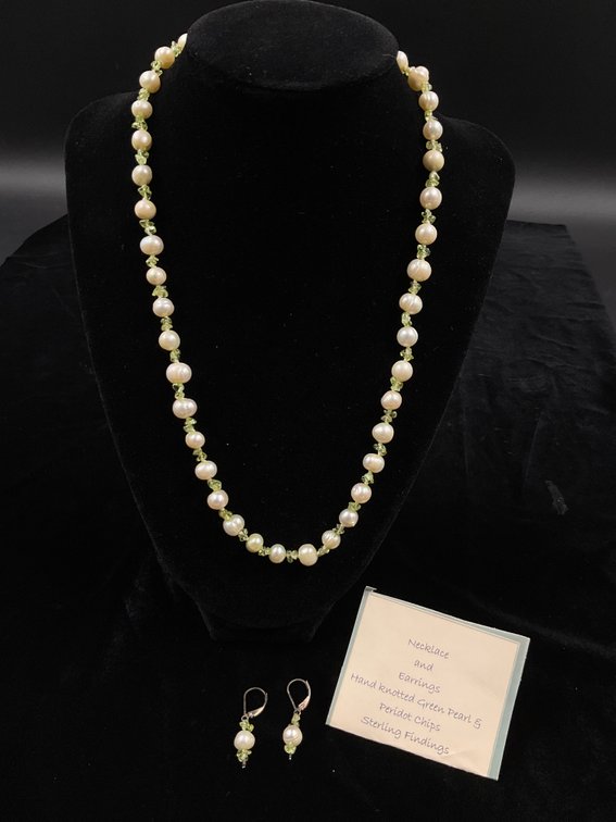Freshwater Green Pearl & Peridot Necklace and Earrings