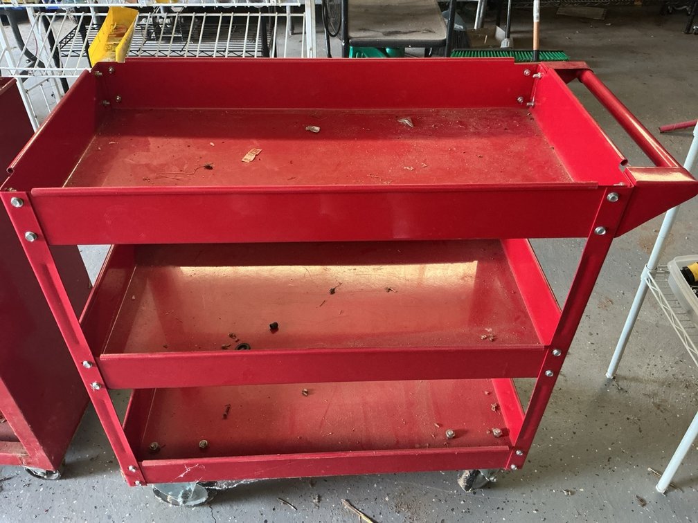Red Three Shelf Steel Utility Service Cart Rolling Tool Organizer
