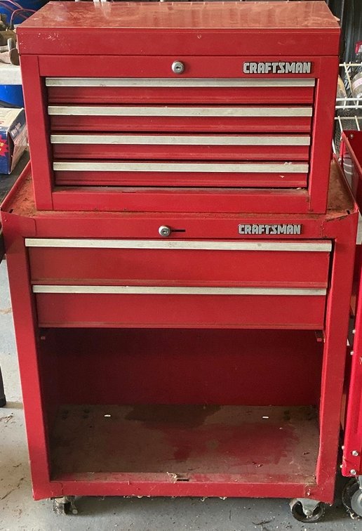 Two Piece Craftsman Red Metal Rolling Tool Chest Box