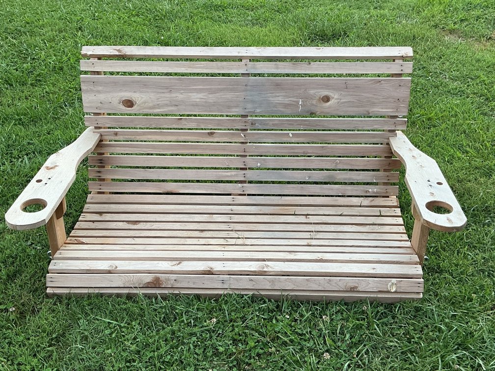 Handcrafted Wooden Porch Swing Bench With Built In Cup Holders