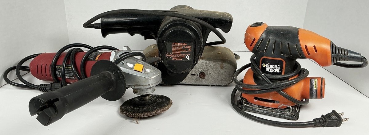 Chicago Electric Angle Grinder, Black & Decker Sander, & JCPenney Belt Sander