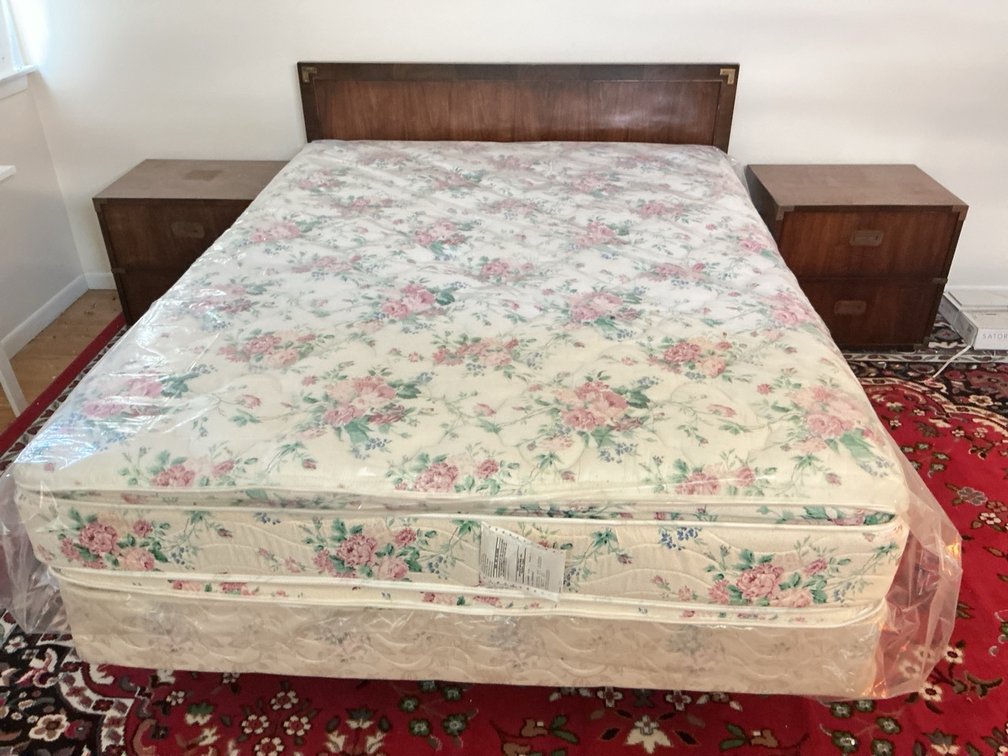 Lane Furniture Campaign Style Wooden Headboard and Nightstand Pair Set