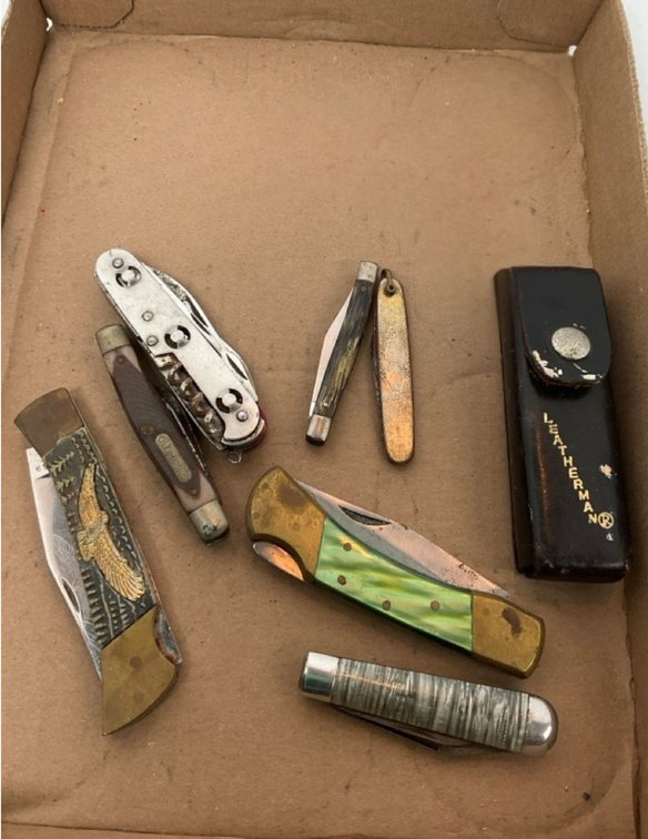 Collection of Pocket Knives and Leatherman Multi-Tool