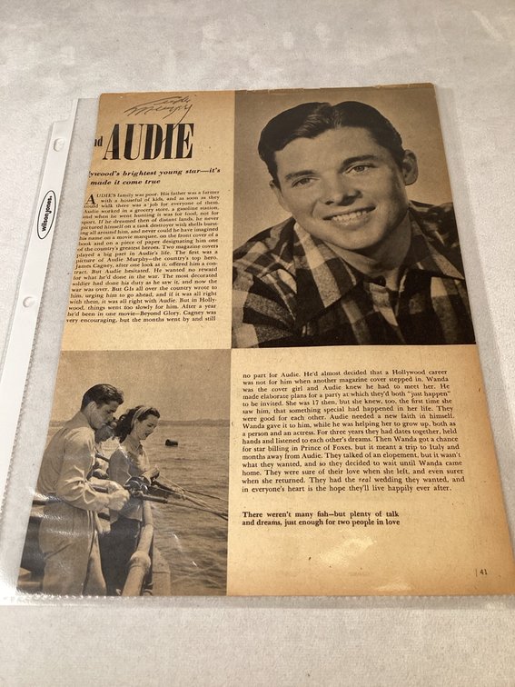 Audie Murphy Signed Magazine Page