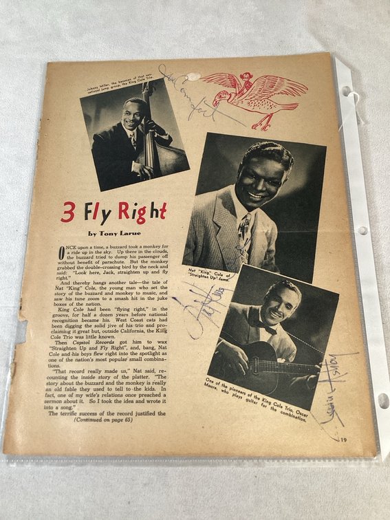 Signed Magazine Page with Members of the King Cole Trio