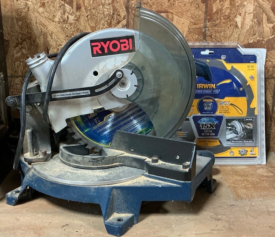 Ryobi TS1300 10-Inch Miter Saw with Irwin and Bad Blade Accessories
