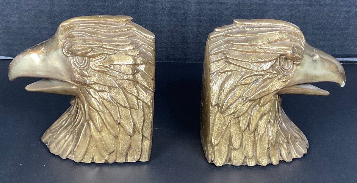 Solid Cast Brass American Eagle Head Bookends Pair