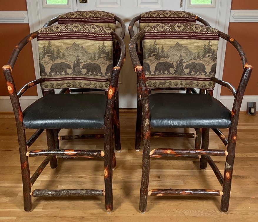 Set of Four Rustic Hickory Log Hoop Barstools