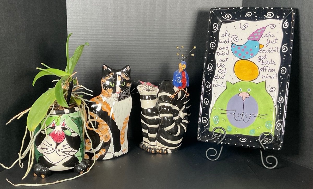 Lynda Corneille Clancy the Cat Candleholder and Assorted Cat Ceramics