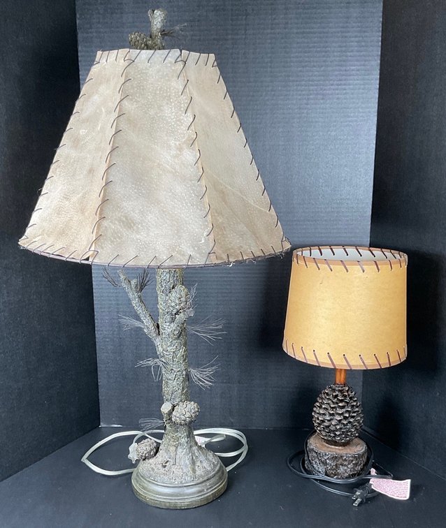 Rustic Pinecone Motif Table Lamp and Mossy Oak Accent Lamp
