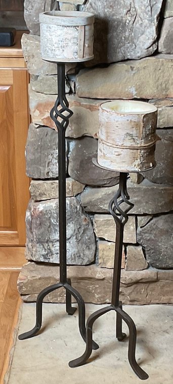 Wrought Iron Twisted Spindle Floor Candle Stands Pair