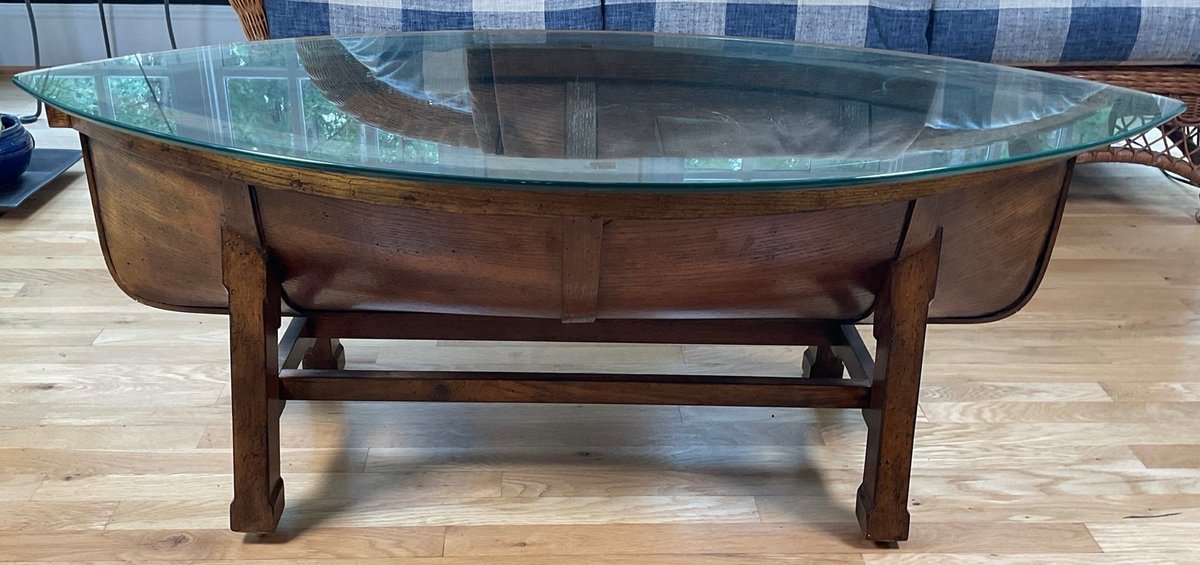 Magnussen Home Beaufort Wood Boat Form Glass Top Cocktail Table
