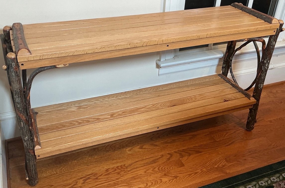 Handcrafted Hickory and Oak Slatted Console Table
