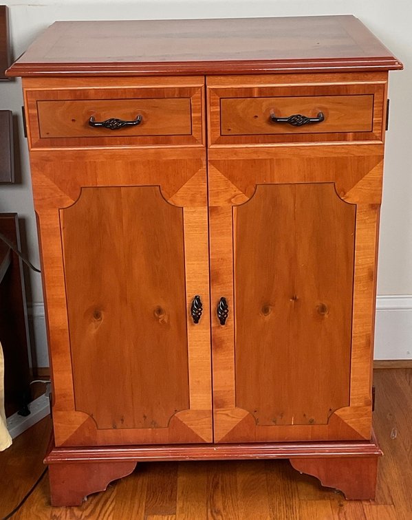 Burr Yew Wood Media Storage Cabinet with Fitted Drawers