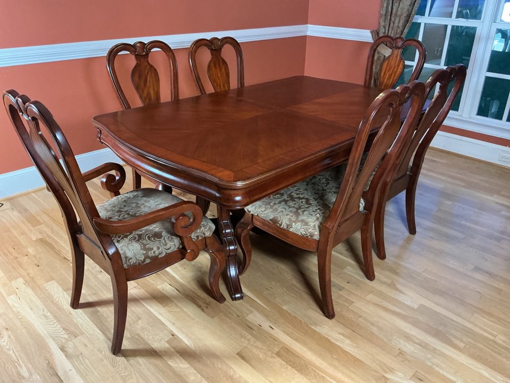Cherry Formal Dining Table with Six Chairs and Leaf