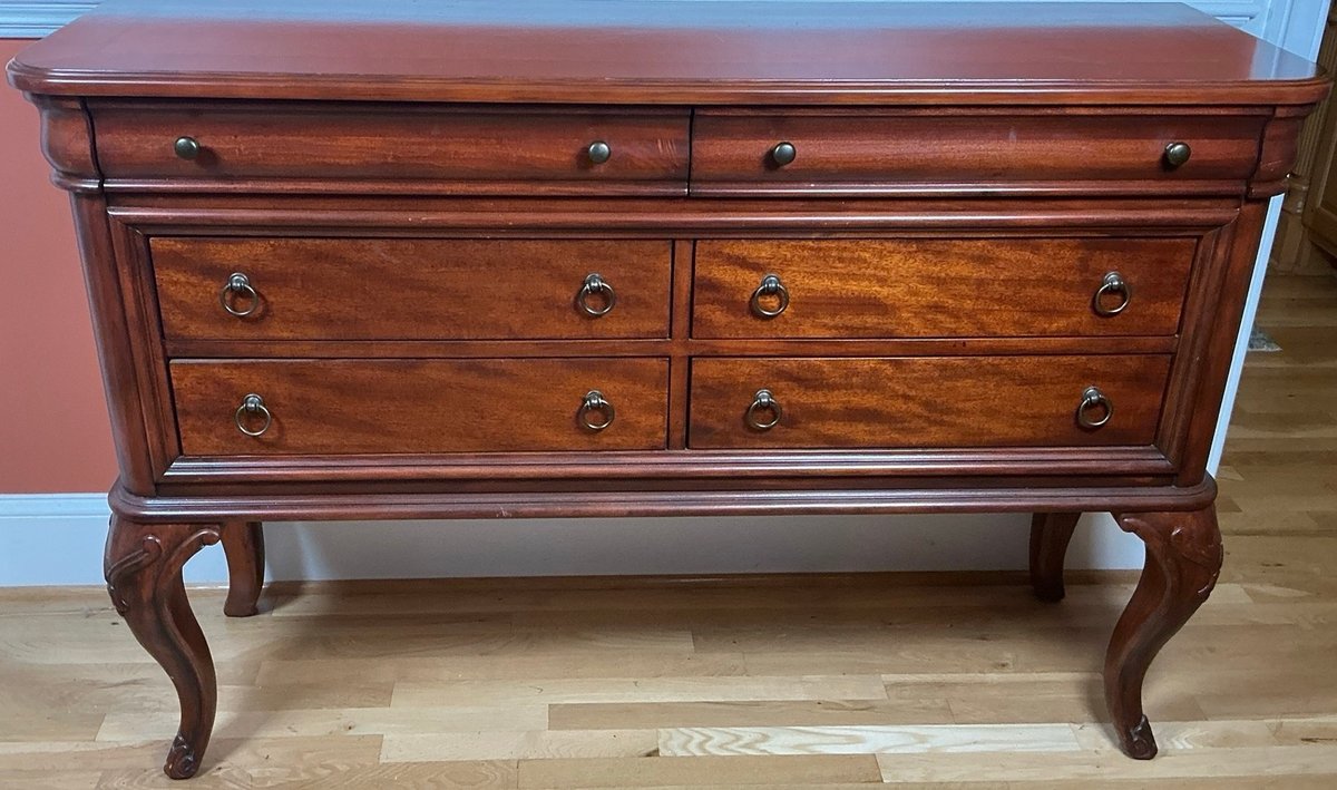 Traditional Mahogany Finish Six Drawer Sideboard on Carved Cabriole Legs