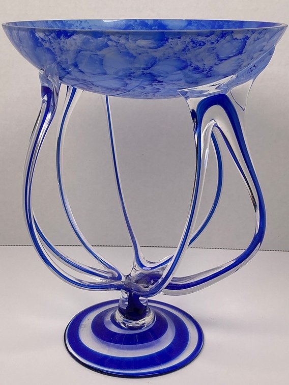 Jozefina Krosno Poland Cobalt Blue Jellyfish Art Glass Compote