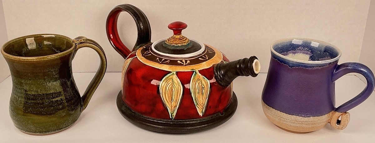 Danko Studio Art Pottery Teapot and Two Ceramic Mugs Lot