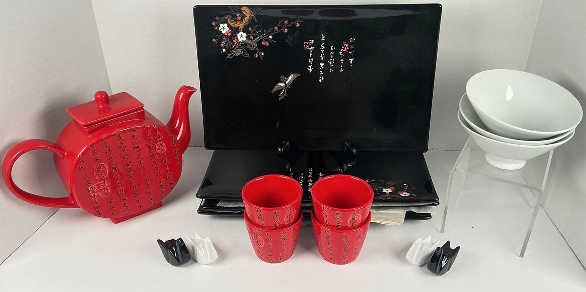 Ceramic Tea Set With Sushi Trays, Bowls and Rests