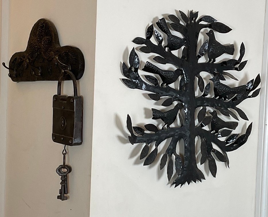 Tree of Life Metal Wall Sculpture with Coat Rack and Decorative Lock