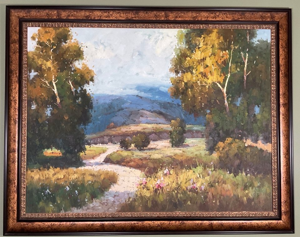 Landscape Oil Painting Countryside Path with Wildflowers