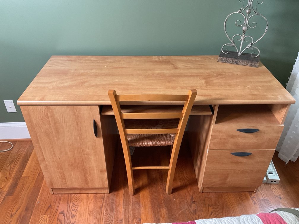 Computer Desk with Rush Seat Chair and Woodruff Table Lamp