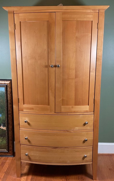 Contemporary Natural Wood Armoire Wardrobe with Bowed Drawers