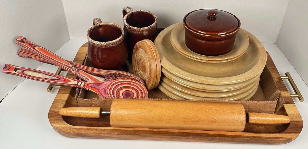 Serving Tray With Mugs and Kitchenware