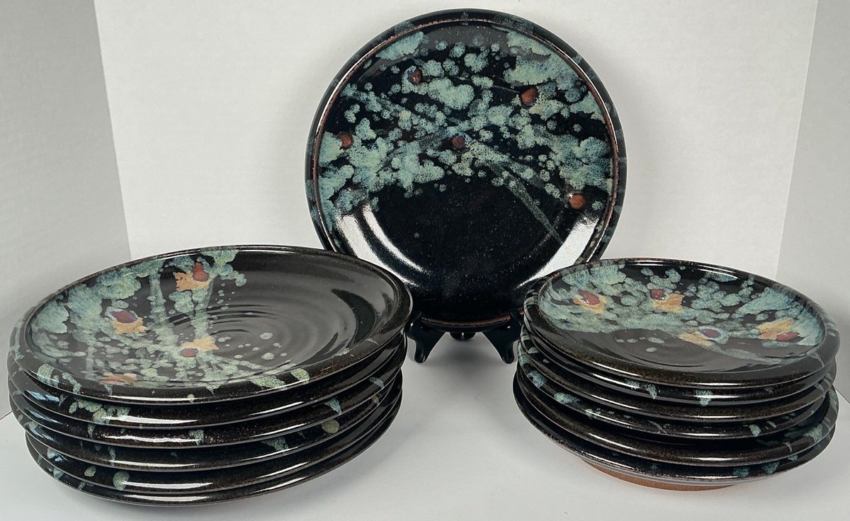 Clay Coyote Pottery Midnight Garden Stoneware Plate Set
