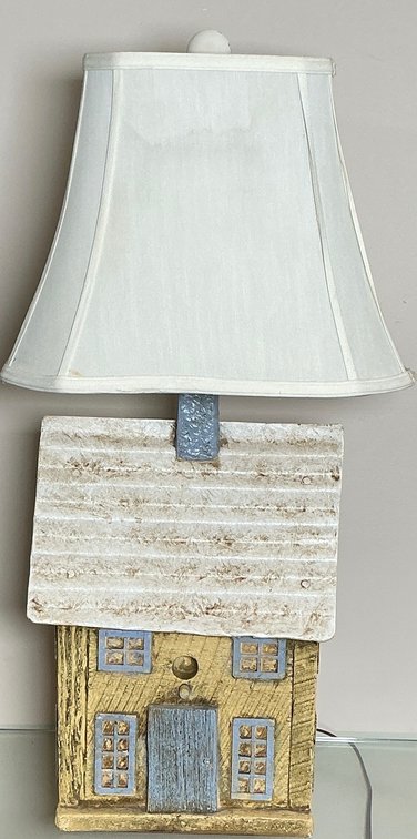 Rustic House Accent Table Lamp and Teal Glass Candleholder Set