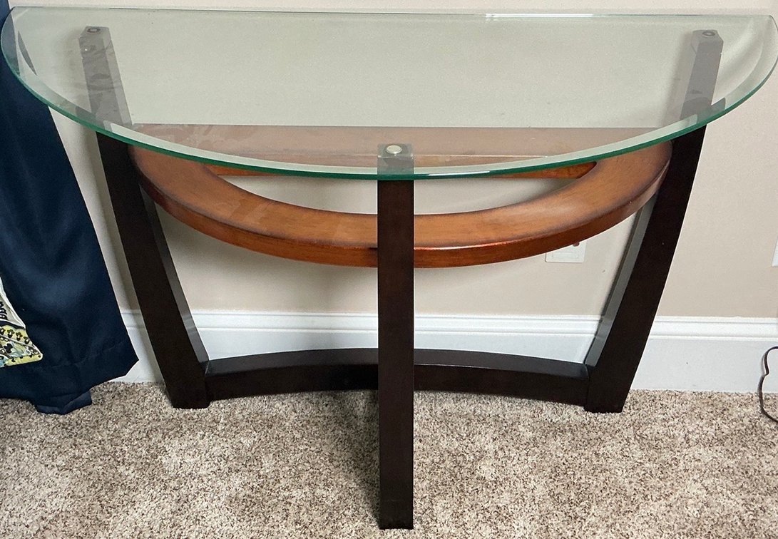Contemporary Half Moon Tempered Glass Console Sofa Table