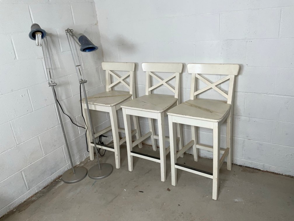 Contemporary Painted Counter Height Bar Stools with Articulating Floor Lamps