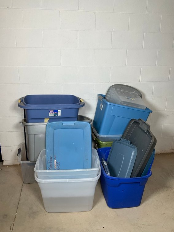Assorted Plastic Storage Totes With Lids Including Sterilite Ultra