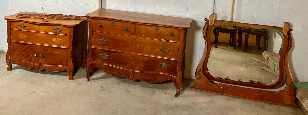 Antique Victorian Dresser Set With Mirror