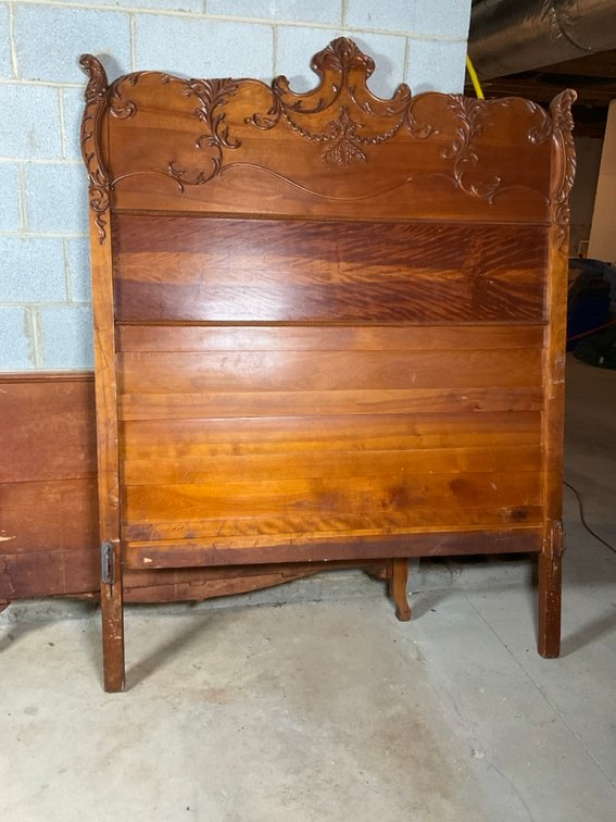 Antique Victorian Carved Oak Highback Full Size Bed Frame