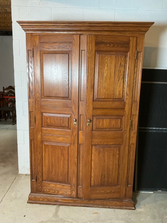 Solid Oak Armoire Computer Desk Cabinet With Shelving