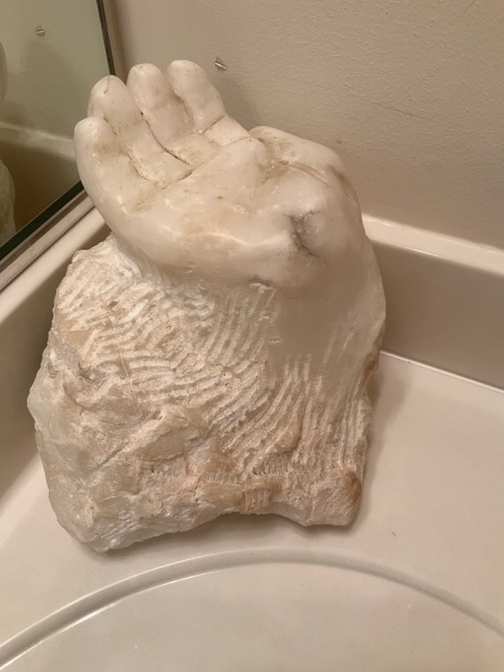 Hand Carved White Marble Hand of God Style Figural Stone Sculpture