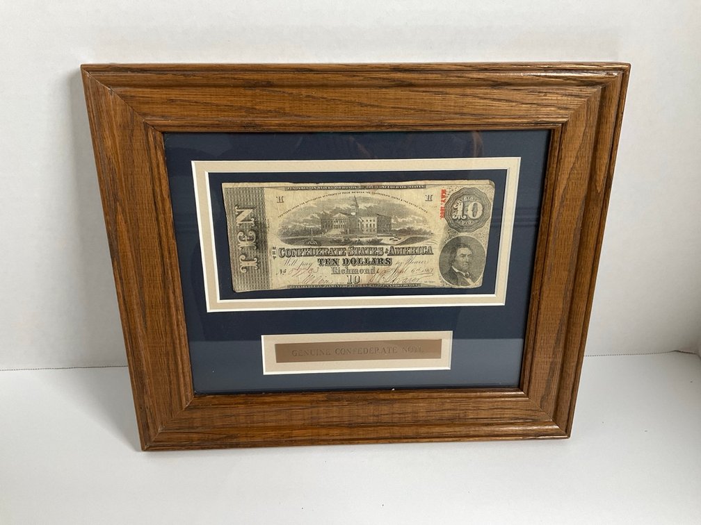 Framed 1863 Confederate States of America Ten Dollar Note Currency