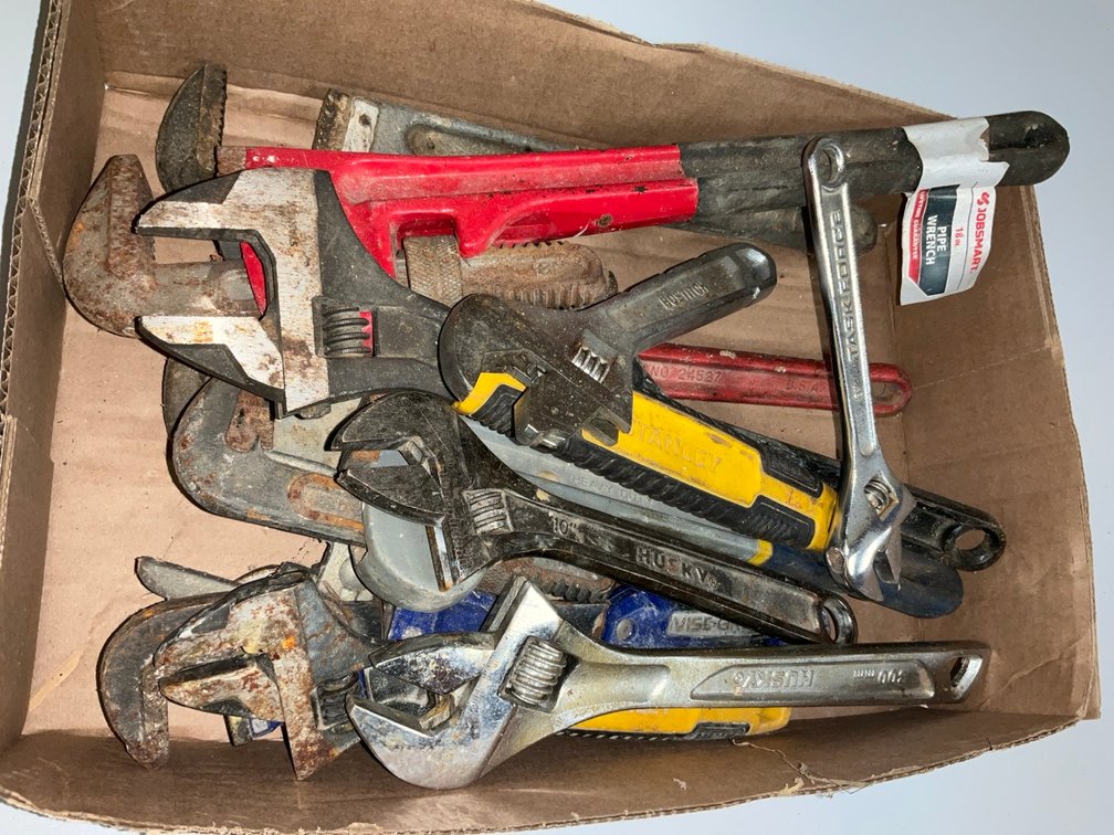 Assorted Pipe Wrenches and Adjustable Wrenches Lot To Include Husky, Stanley & JobSmart